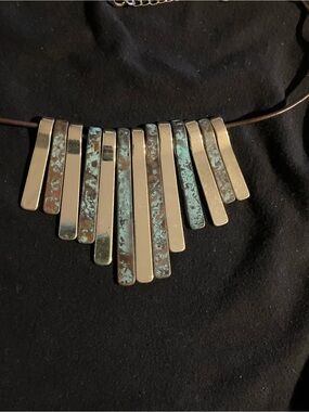Patina Bar Fan Necklace - Women's Blue-Green Statement